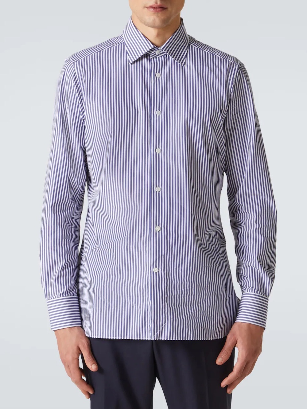 Z Zegna Blue and White Pinstripe Dress Shirt 17.5 n just dry cleaned like new